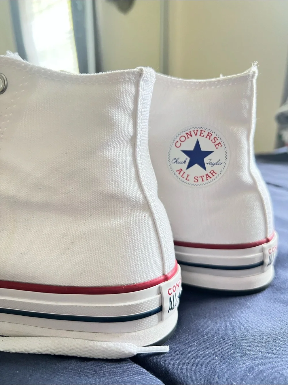 Converse White High-Top Canvas Sneakers with Navy Insole Logo